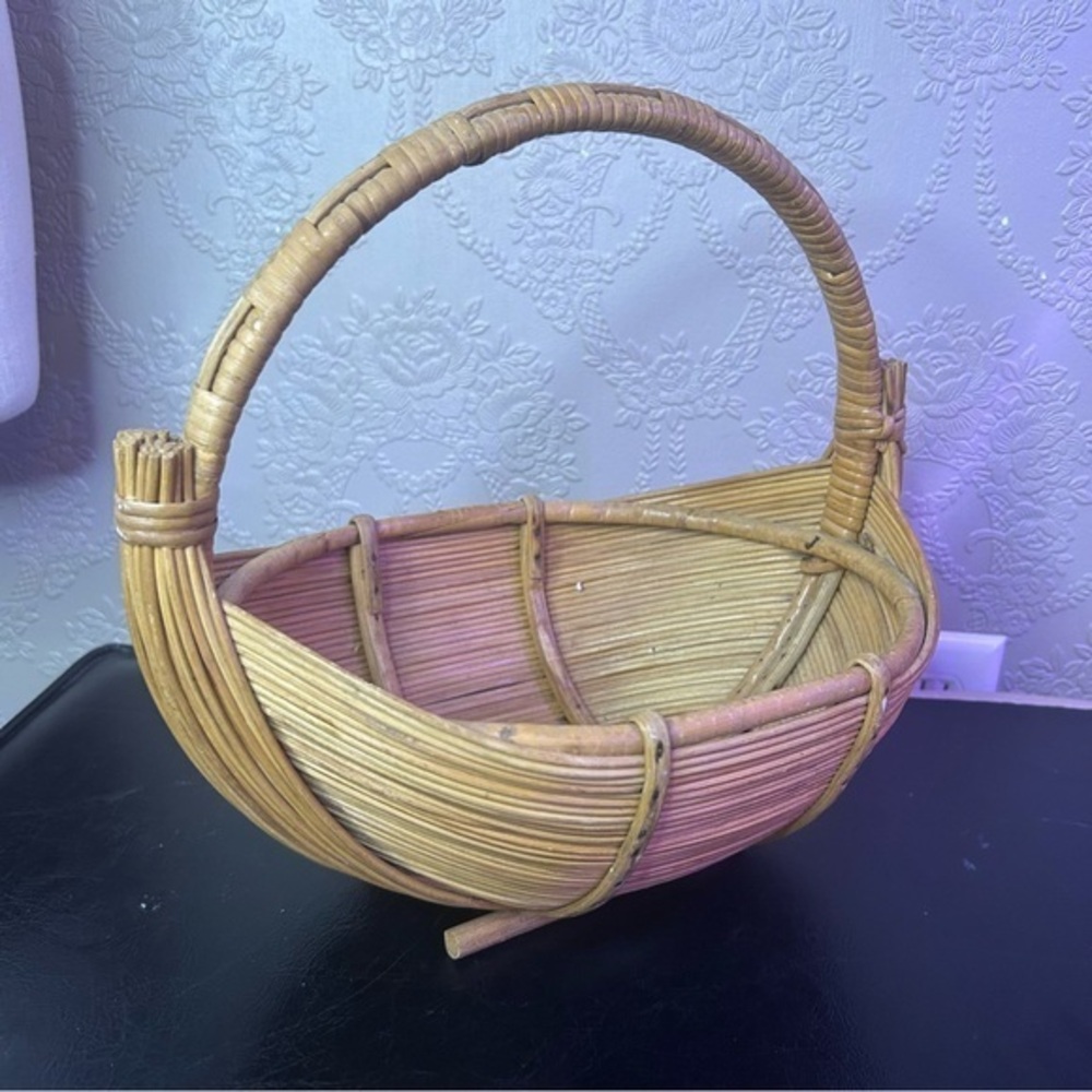 Woven Rattan Basket with Handle Vintage